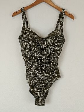 Nip/Tuck Olive Polka Dot One-Piece Swimsuit Size 8, Cupped Bra Adjustable Straps
